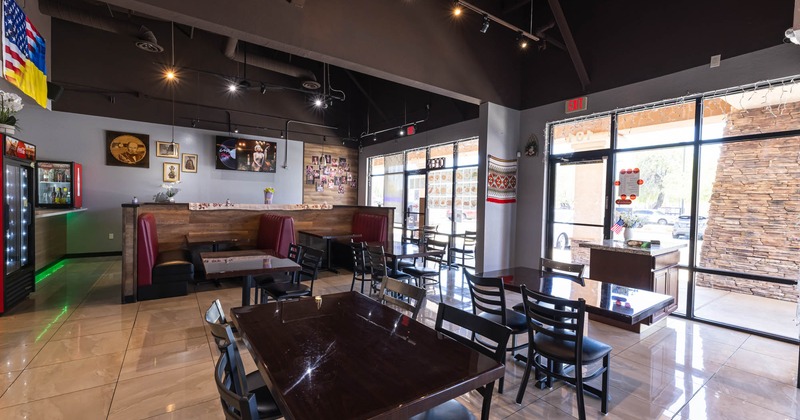 Interior, wide view, dining area