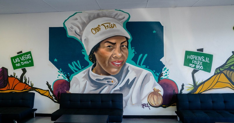 Wall mural depicting a chef