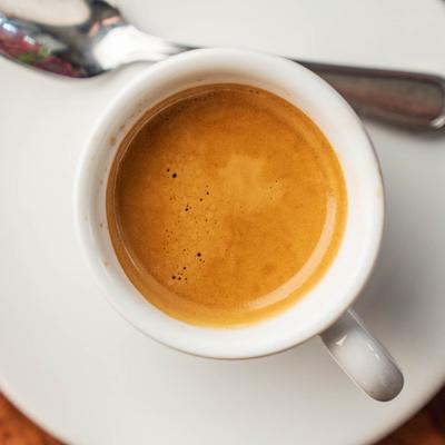 Espresso in a white cup.