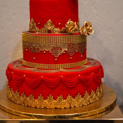 A cake with an intricate design.