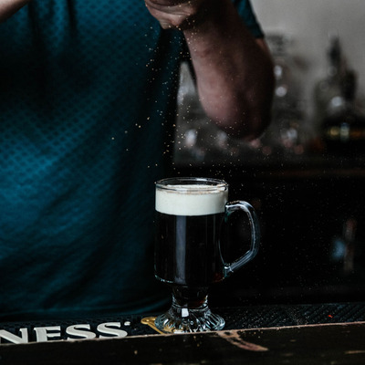 Delicious Irish coffee on the bar.