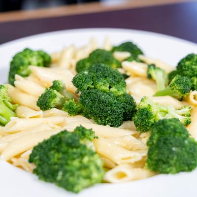 Penne and Broccoli pasta dish, close-up.