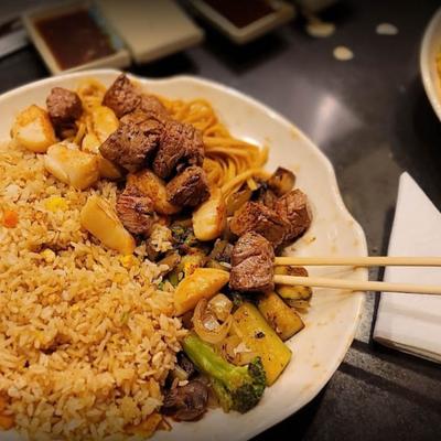 Steak with fried rice.