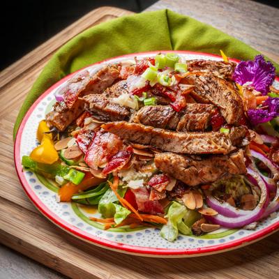 A serving of Grilled Caribbean Chicken Salad.