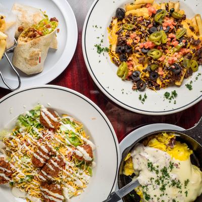 Various dishes served on the table, close-up view.