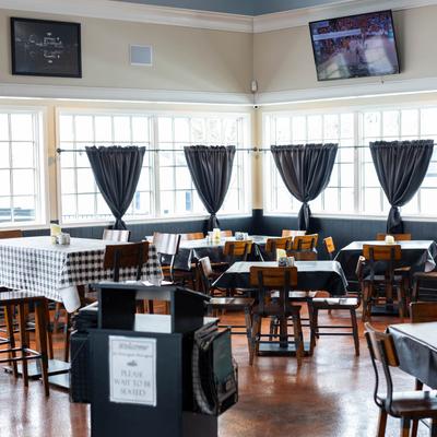 Interior, restaurant seating.