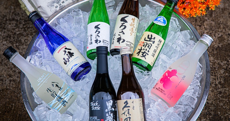 Bottles of sake in a tub of ice