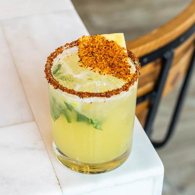 Pineapple mezcal margarita, close-up.