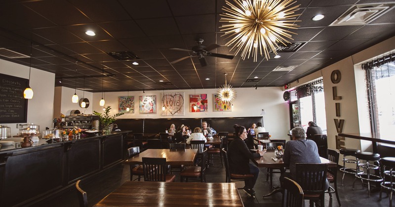 Interior, seating area with guests, order counter