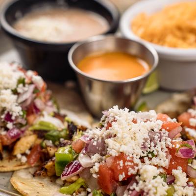 Lion’s “Steak” Mane Tacos, close-up.