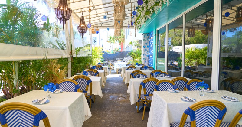Exterior, tables and chairs lined up