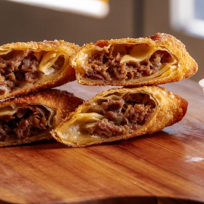 Crispy egg rolls with meat filling.