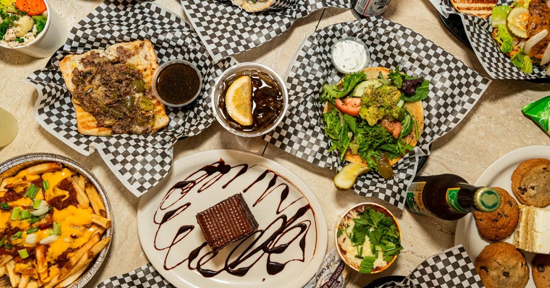 Various served meals, top view