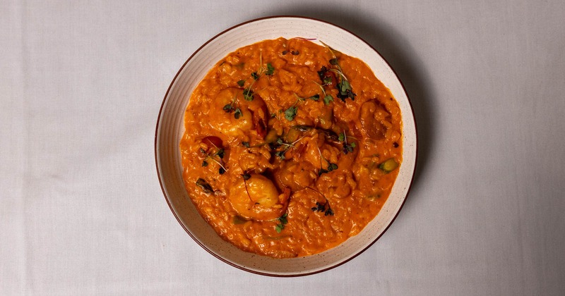 Seafood risotto, top-down view