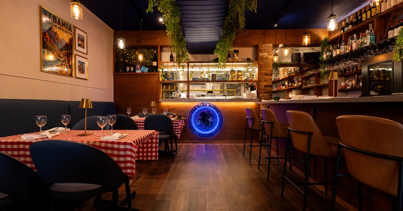 Interior, dining space with a bar