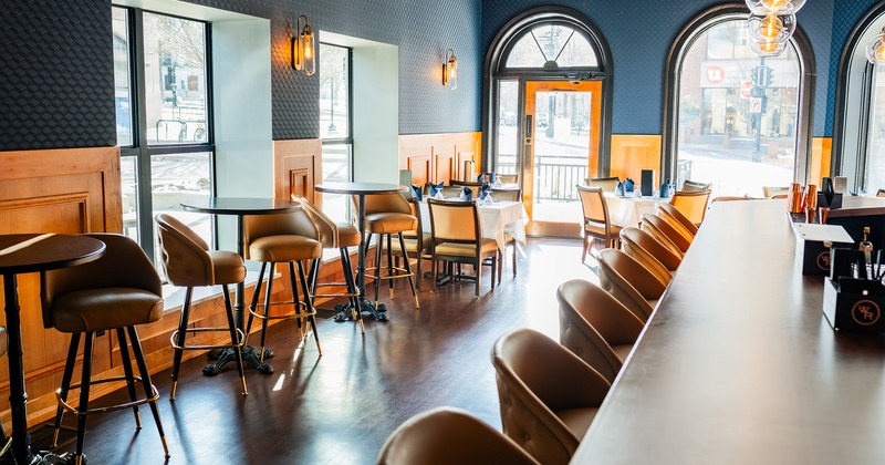 Interior, seating area and bar