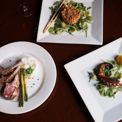 Lamb chops, grilled octopus, and tuna tartare.