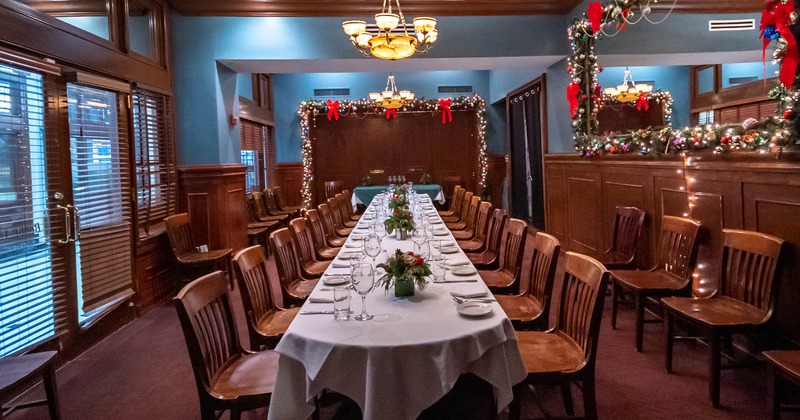 Dining room with a long table