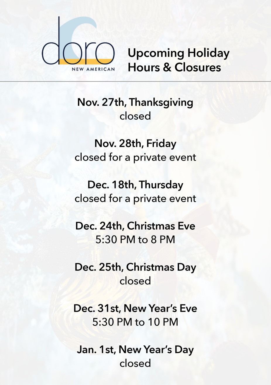 Doro's 2025 Holiday Season Schedule event photo
