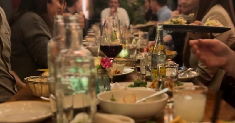 Fully set dining table