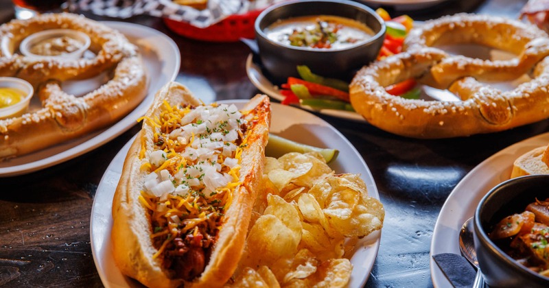 Various dishes on table