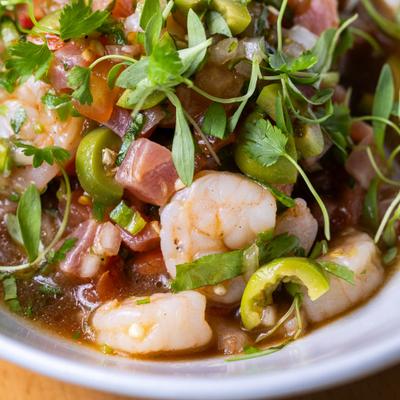 Ceviche Acapulqueno close up.