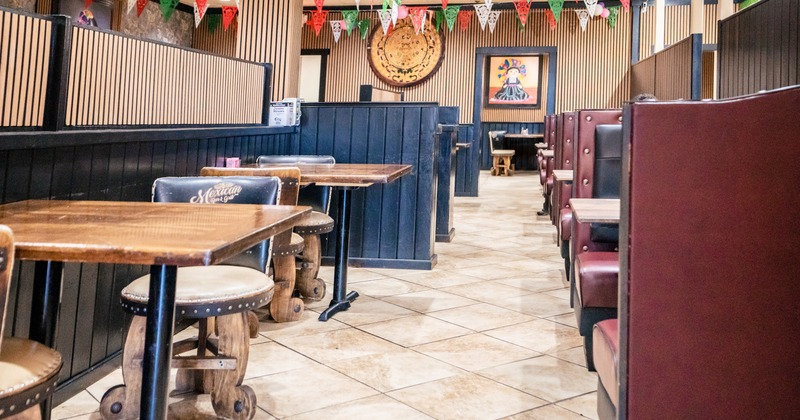 Diner area, booths, tables chairs, wide view