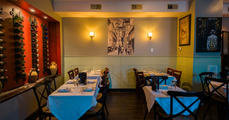 Interior, tables set and ready for guests