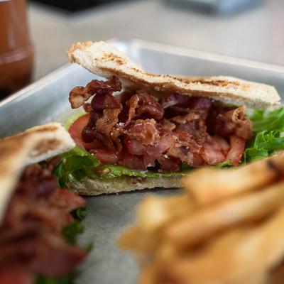 BLT sandwich, close up.