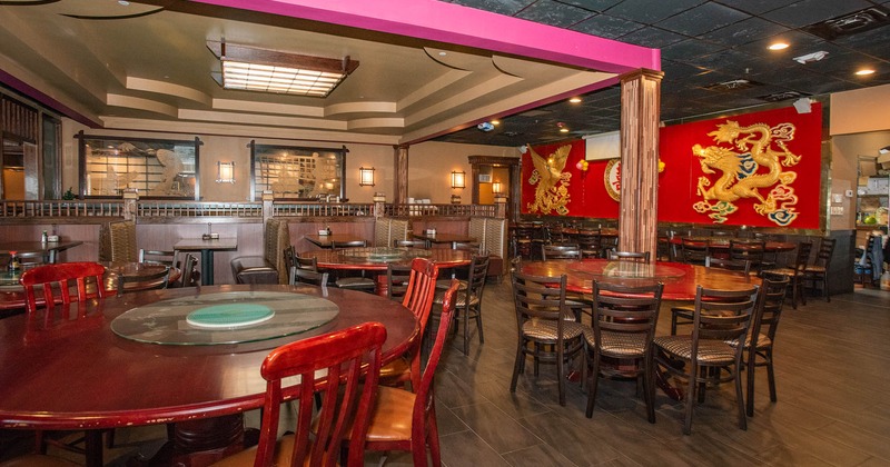 Interior, tables and chairs ready for guests