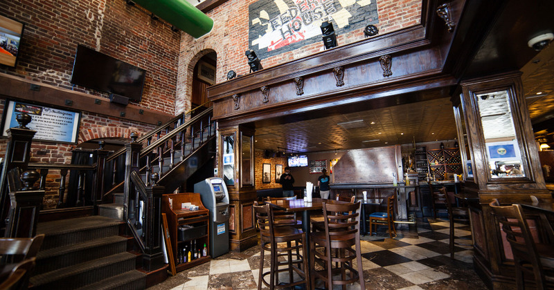 Restaurant interior, high tables and chairs