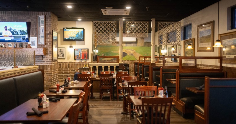 Interior, seating tables and booths