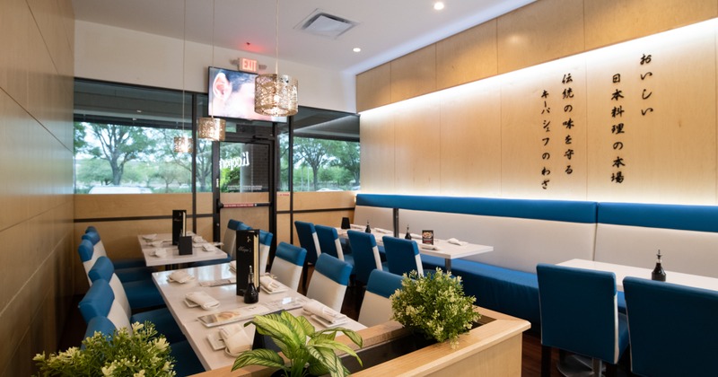 Interior, tables ready for guests