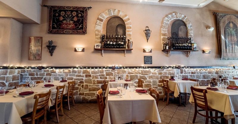 Dining area, tables ready for guests