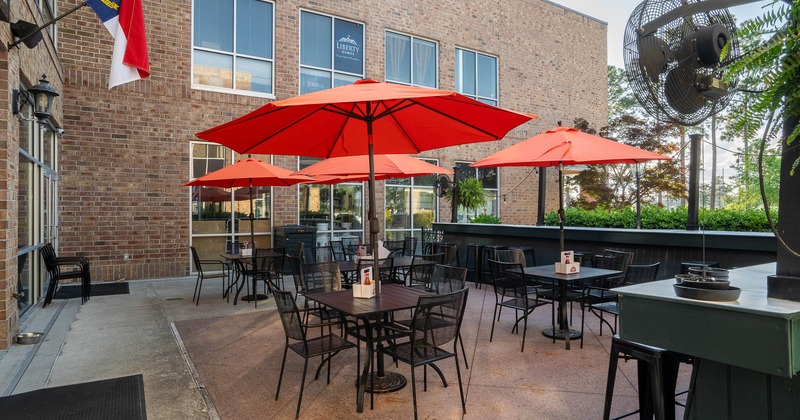 Exterior, tables and chairs ready for guests