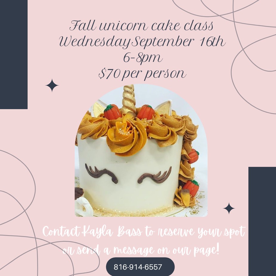 Wednesday September 16th fall unicorn cake class event photo