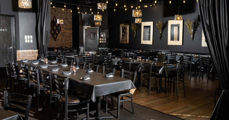 Interior, dining area, tables and chairs
