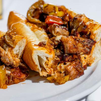 Cheesesteak sandwich, closeup