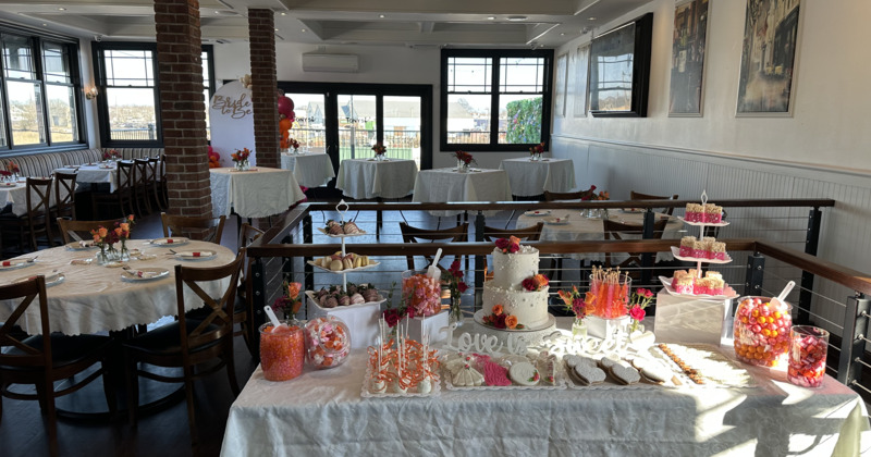 Interior, diner aream tables and chairs, wide view