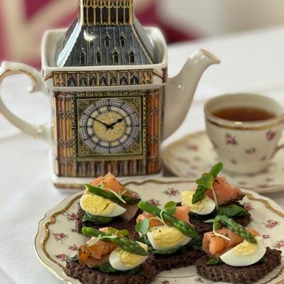 Salmon Tea Sandwiches and hot tea.