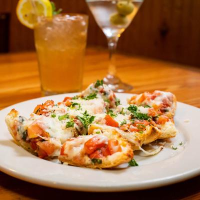 Tomato, Parmesan, and basil bruschetta.