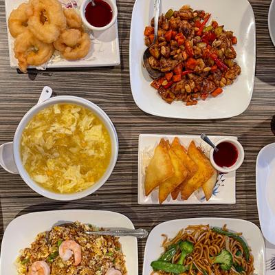 Assortment of dishes, flat lay