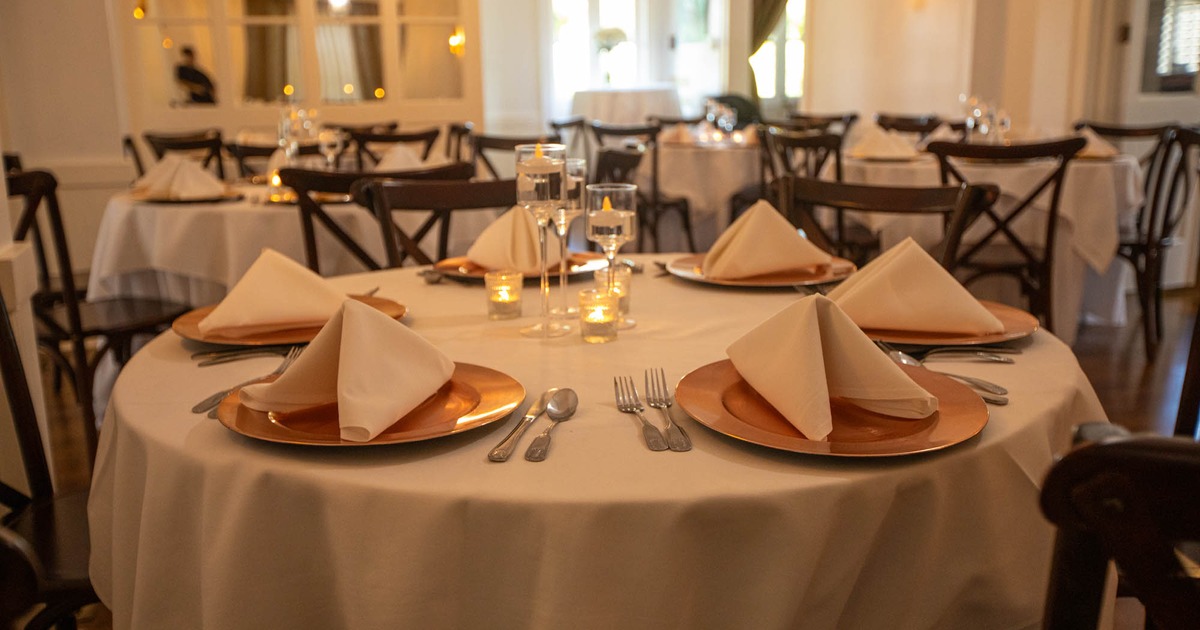 Interior, set table with plates and silverware