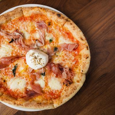 Prosciutto and burrata pizza