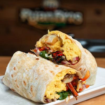 Served veggie lover burrito.