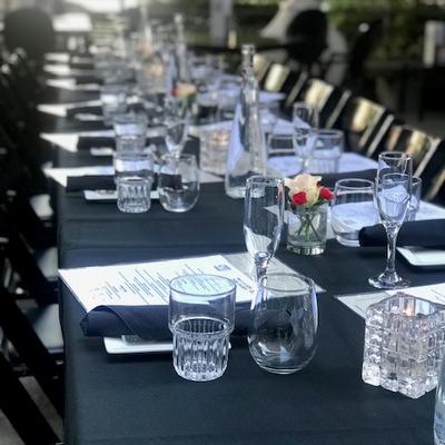 Large Party Table setting on our outdoor patio..