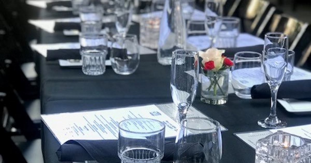 Large Party Table setting on our outdoor patio.