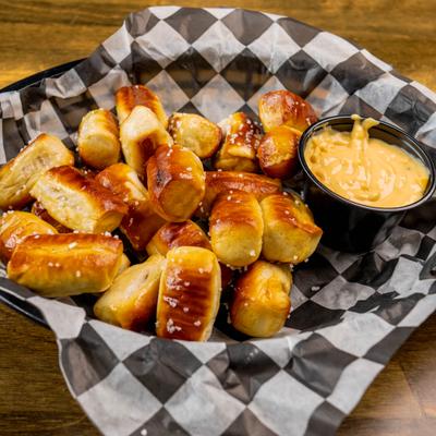 Bavarian pretzel bites with sauce.