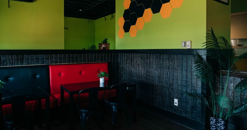 Interior, seating area, banquette seating