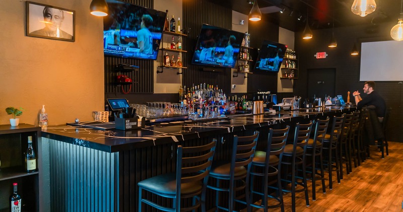 Interior, bar counter and bar stools